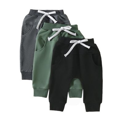 Covvoliy Toddler Baby Boys Girls Sweatpants 3 Pack Solid Color Elastic Waist Trousers Bottoms Casual Pants Multipacks Long Pants (Black Green Dark Gray, 18-24 Months)