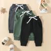 Covvoliy Toddler Baby Boys Girls Sweatpants 3 Pack Solid Color Elastic Waist Trousers Bottoms Casual Pants Multipacks Long Pants (Black Green Dark Gray, 18-24 Months) view 3