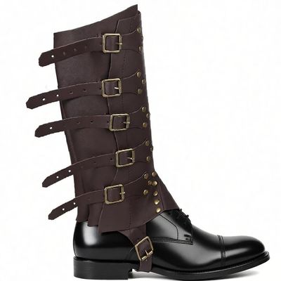 ITODA Medieval Boot Covers for Halloween PU Leather Pirate Costume Punk Renaissance Halloween Cosplay Men's Knight Leg Guard