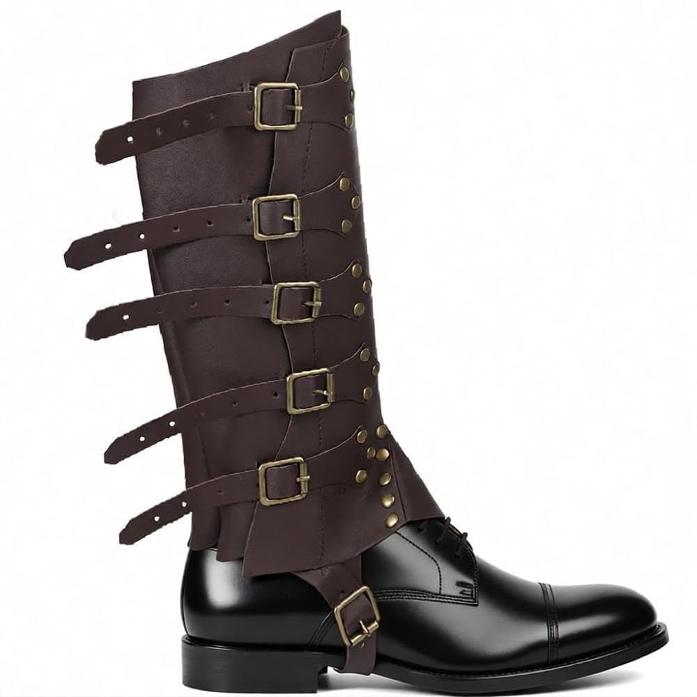 ITODA Medieval Boot Covers for Halloween PU Leather Pirate Costume Punk Renaissance Halloween Cosplay Men's Knight Leg Guard