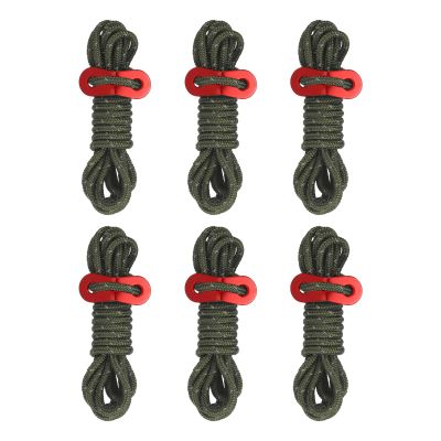 PATIKIL 4mm Tent Rope, 6 Pack 6.5ft Reflective Guyline Cord Tied Downs Rope Paracord Cord Camping Ropes with Red Aluminum Cord Adjusters for Camping Hiking Tent, Olive Green