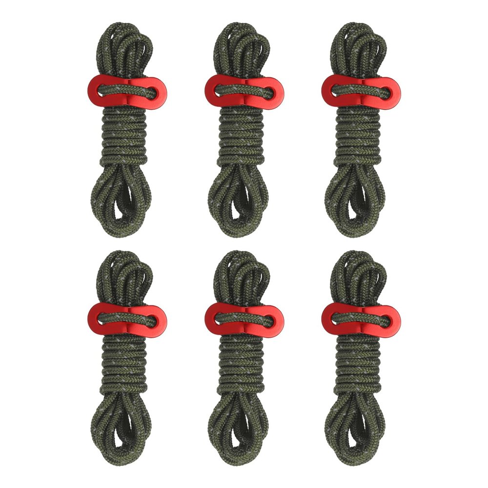 PATIKIL 4mm Tent Rope, 6 Pack 6.5ft Reflective Guyline Cord Tied Downs Rope Paracord Cord Camping Ropes with Red Aluminum Cord Adjusters for Camping Hiking Tent, Olive Green