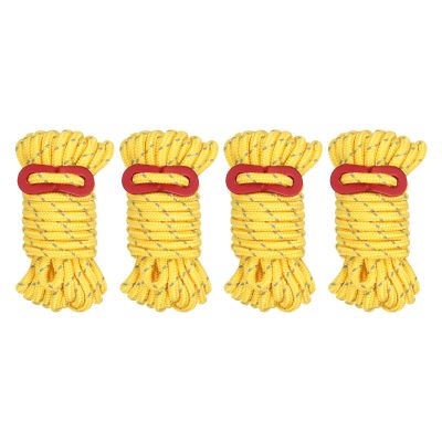 PATIKIL 5mm Tent Rope, 4 Pack 13ft Reflective Guyline Cord Tied Downs Rope Paracord Cord Camping Ropes with Red Aluminum Cord Adjusters for Camping Hiking Tent, Yellow