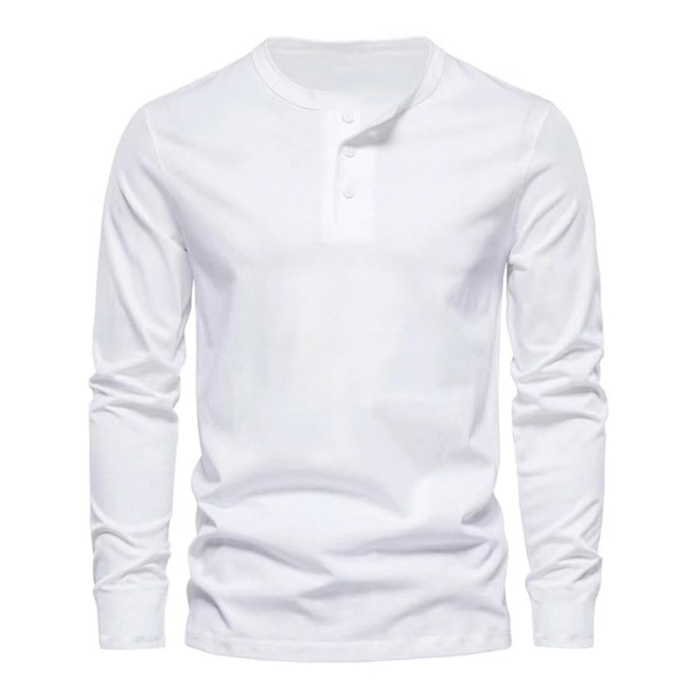 DXSHCV Mens Long Sleeve T Shirt Henley Button Up Crewneck Slim Fit Gym T Shirts Vintage Underhirts White