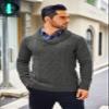 COOFANDY Men's Shawl Collar Sweaters V-Neck Relaxed Fit Cable Pullovers Grey view 2