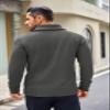 COOFANDY Men's Shawl Collar Sweaters V-Neck Relaxed Fit Cable Pullovers Grey view 3