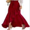 ebossy Womens Plaid Mermaid Skirt Tie Front Asymmetrical Ruffle A-Line Flowy Swing Fishtail Long Skirt (XXL, Wine Red) view 1