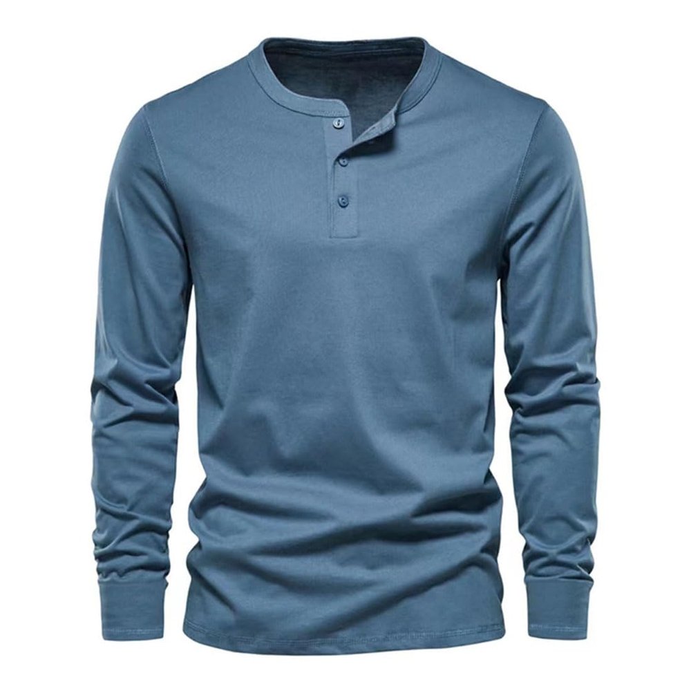 DXSHCV Mens Long Sleeve T Shirt Henley Button Up Crewneck Slim Fit Gym T Shirts Vintage Underhirts Blue