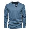 DXSHCV Mens Long Sleeve T Shirt Henley Button Up Crewneck Slim Fit Gym T Shirts Vintage Underhirts Blue view 1