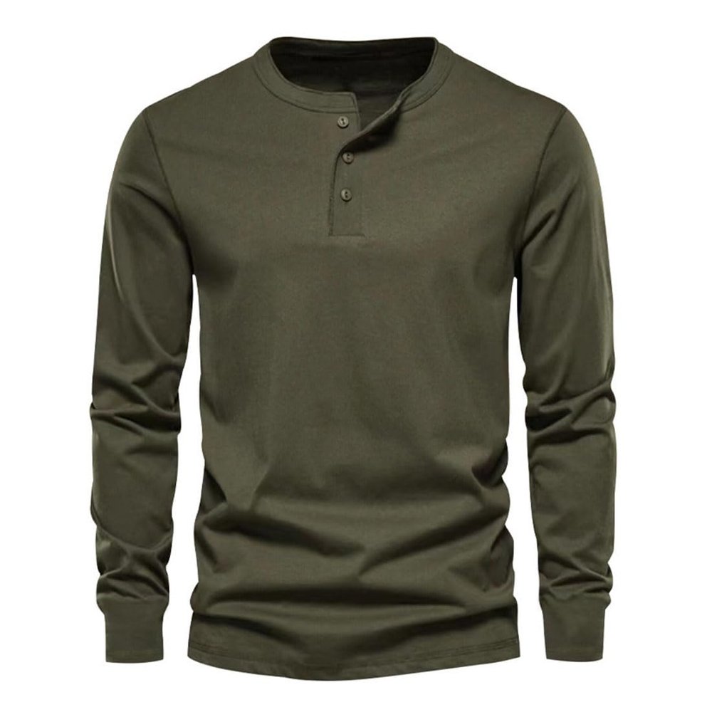 DXSHCV Mens Long Sleeve T Shirt Henley Button Up Crewneck Slim Fit Gym T Shirts Vintage Underhirts Green