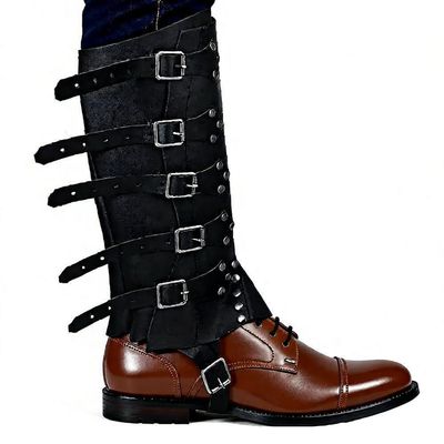 ITODA Medieval Boot Covers for Halloween PU Leather Pirate Costume Punk Renaissance Halloween Cosplay Men's Knight Leg Guard
