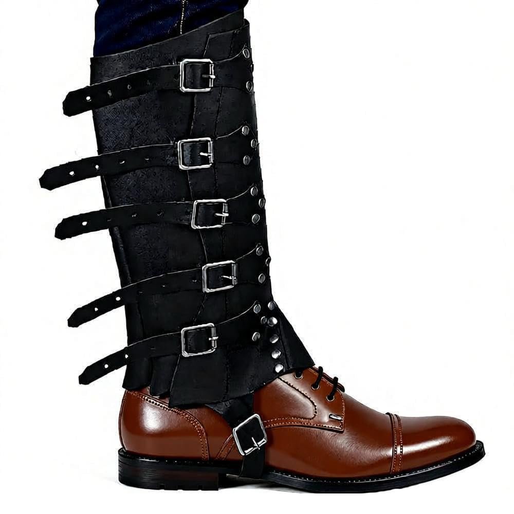 ITODA Medieval Boot Covers for Halloween PU Leather Pirate Costume Punk Renaissance Halloween Cosplay Men's Knight Leg Guard