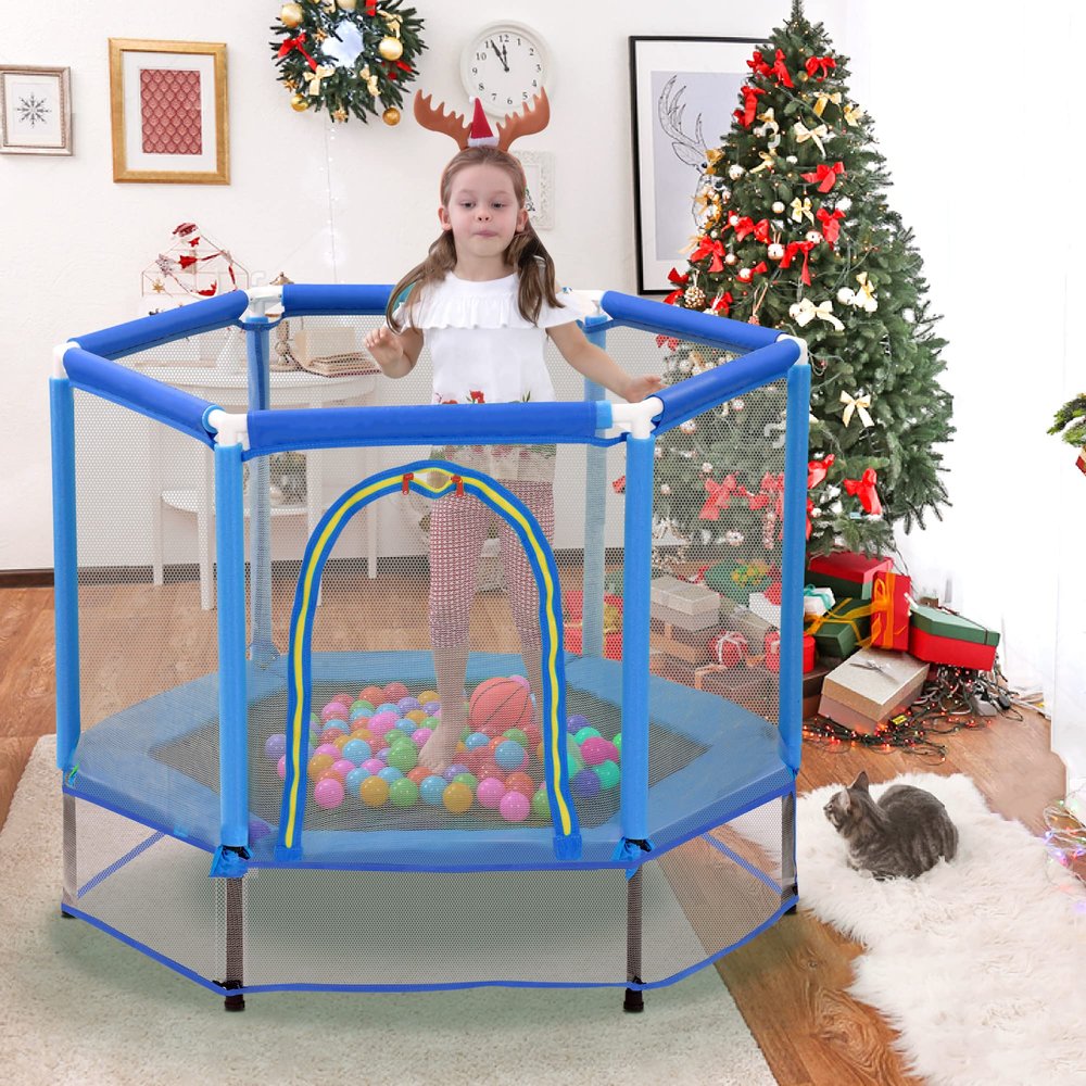 Merax Trampoline for Kids 55" Toddlers Trampoline 4.5 FT Indoor & Outdoor Small Toddler Trampoline Baby Trampoline Recreational Trampolines with Enclosure Net and Balls, Blue
