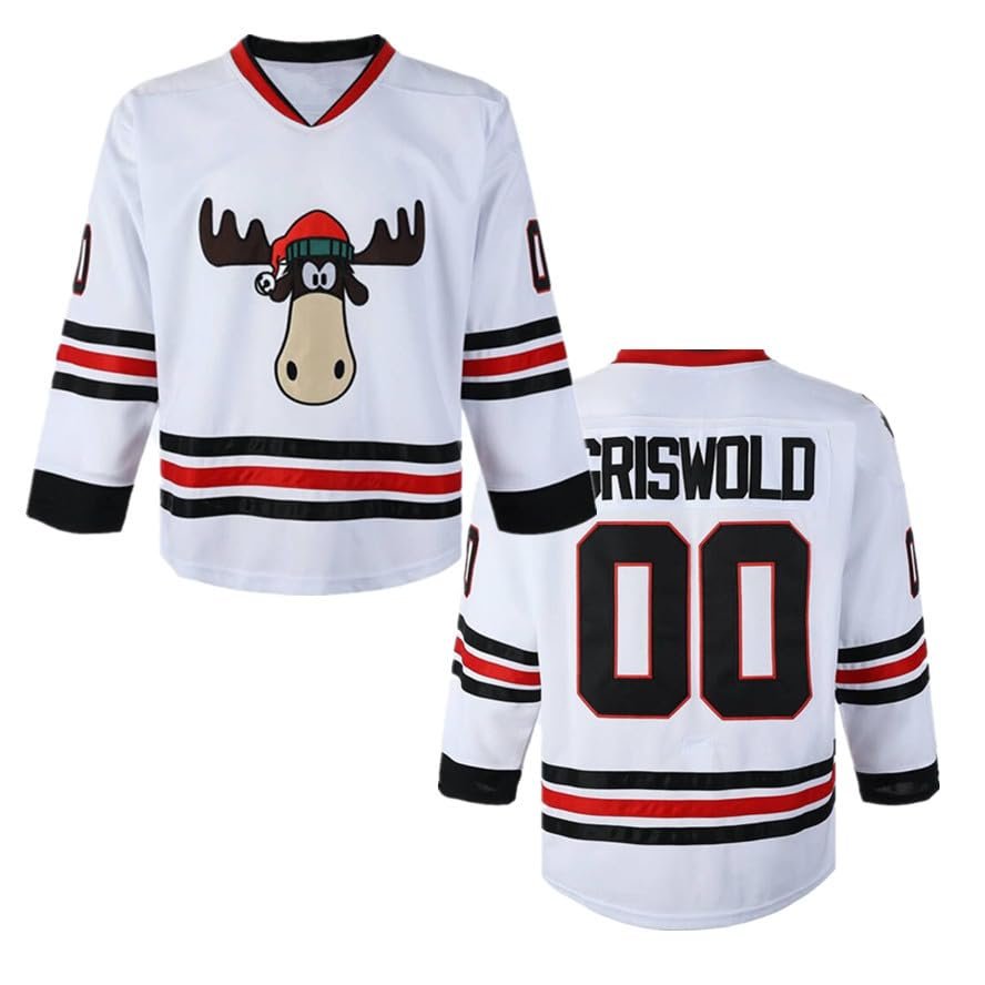#00 Griswold Movie Hockey Jersey Stitched Men's X-Mas Christmas Jerseys (US, Alpha, Large, Regular, Regular, White)