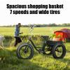 20 Inch Adult Tricycle, 7 Speed Tricycle for Adults, 3 Wheel Bikes with Large Basket for Seniors, Women, Men Recreation, Adult Trikes for Shopping Picnic Outdoor Sports,Snow Tires Tricycle Black view 2
