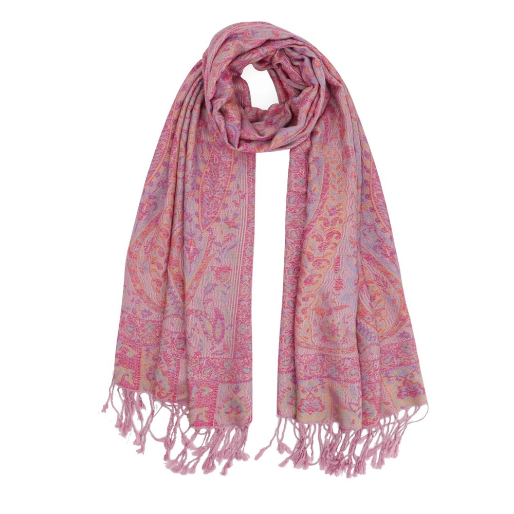 Ciormis Paisley Pashmina Scarf- Rose Pink Silky Paisley Pashmina Shawls for Women Evening Dresses(Style7-Rose Pink)