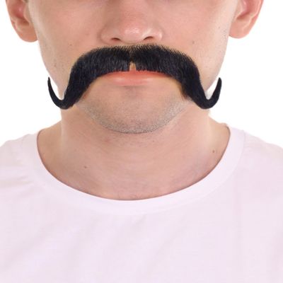 BC GOODS BY Men's Realistic Imperial Handlebar Mustache  Thick Self Adhesive Human Hair  Fake Facial Accessory for Cosplay, Roleplay, Parties & Events - Black