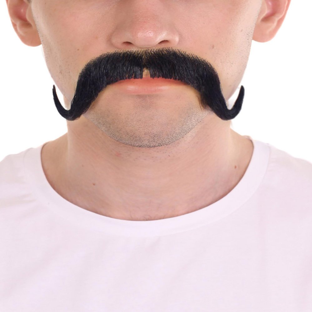 BC GOODS BY Men's Realistic Imperial Handlebar Mustache  Thick Self Adhesive Human Hair  Fake Facial Accessory for Cosplay, Roleplay, Parties & Events - Black