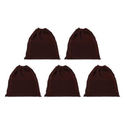 PATIKIL Large Velvet Bags With Drawstrings, 5 Pack 14 x 14 Inch Hair Dryer Bag Treat Bag Dust Bag Hotel Storage Bag for Travel Luggage Packing, Brown
