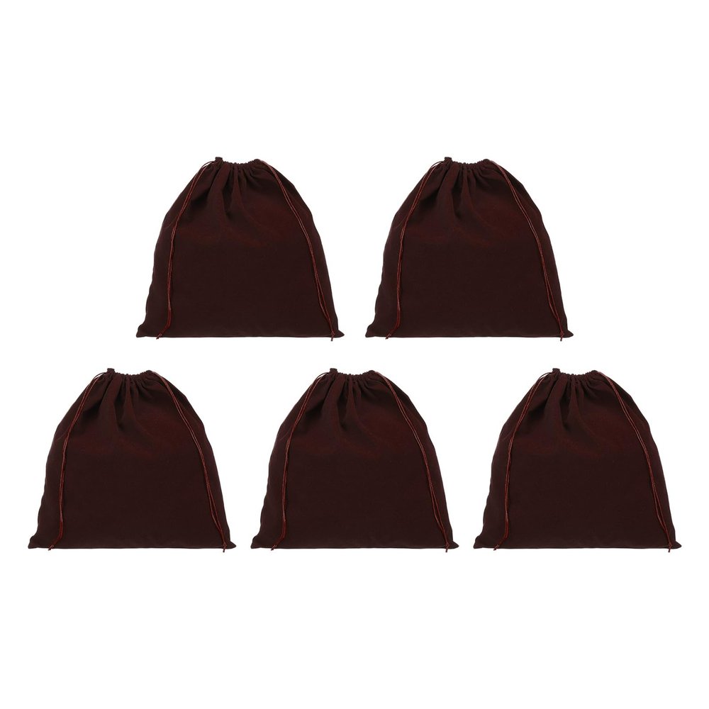PATIKIL Large Velvet Bags With Drawstrings, 5 Pack 14 x 14 Inch Hair Dryer Bag Treat Bag Dust Bag Hotel Storage Bag for Travel Luggage Packing, Brown