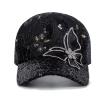 ANKOMINA Women's Sparkly Sequin Butterfly Baseball Cap Trucker Mesh Ponytail Cap Shiny Casual Sports Sun Hat Black view 2