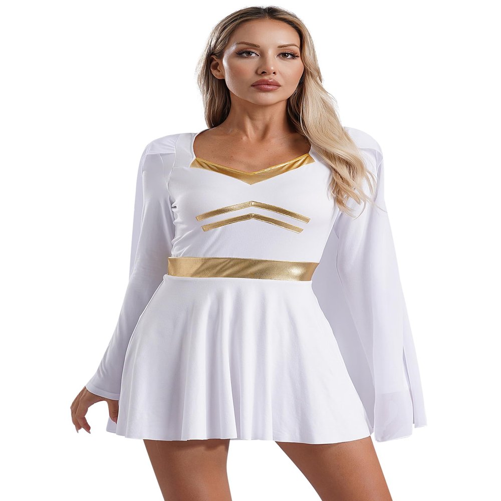 renvena Women's Gold Trim Toga Costume Greek Princess Dresses Halloween Ancient Roman Senator Caesar Costume White XX-Large