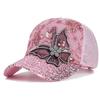 ANKOMINA Women's Sparkly Sequin Butterfly Baseball Cap Trucker Mesh Ponytail Cap Shiny Casual Sports Sun Hat Pink view 1