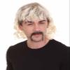 BC GOODS BY Men's 80's Mullet Wig with Handlebar Mustache Set, Long Curly Zookeeper Style with Flame-Retardant Synthetic Fiber - Blonde view 1
