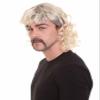 BC GOODS BY Men's 80's Mullet Wig with Handlebar Mustache Set, Long Curly Zookeeper Style with Flame-Retardant Synthetic Fiber - Blonde view 2