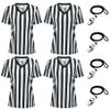 Ref Shirts for Kids Black & White Stripe Referee Jersey Children V-Neck Pro Official Umpire Uniform Basketball, Football, Soccer, Volleyball, Halloween Cosplay Costume 4pcs Set with Whistles Size XS view 2