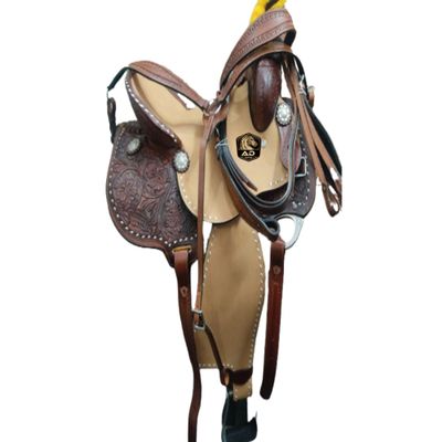 AD Saddlery Western Barrel Racing Horse Saddles Handmade Premium Leather Comfort for Horses Trail Equestrian Tooled Carved Horse Saddle for Riding Size: 10"-18" inches Seat MO99 (17.5" inches Seat)