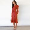 ABEHIK 2024 Fall Sweater Dresses for Women Winter Long Sleeve Ribbed Knit Ruffle Midi Dress with Belt Wedding Guest Cocktail Party A-Line Swing Casual Dresses Slim Fit Elegant Maxi Dresses Red L view 2
