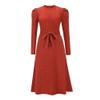 ABEHIK 2024 Fall Sweater Dresses for Women Winter Long Sleeve Ribbed Knit Ruffle Midi Dress with Belt Wedding Guest Cocktail Party A-Line Swing Casual Dresses Slim Fit Elegant Maxi Dresses Red L view 4