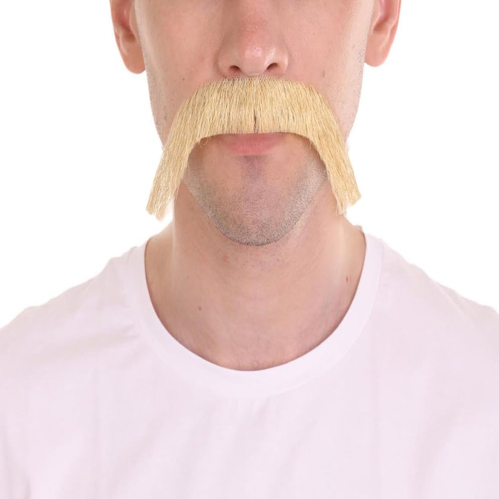 BC GOODS BY Men's Extended Cowboy Mustache Novelty Faux Facial Hair, Blonde