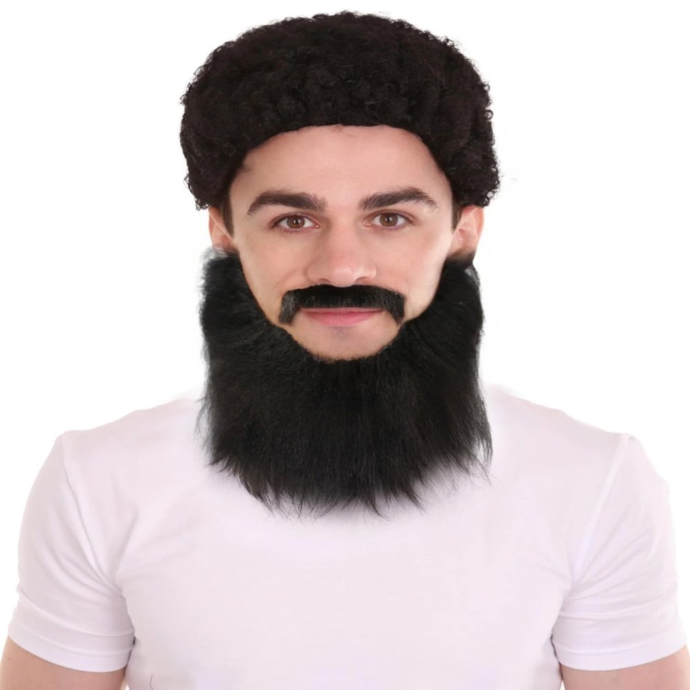 BC GOODS BY Mens Medium Synthetic Fiber Beard Mustache Set | Realistic Facial Hair Accessory for Men | Fake Beard Sets for Halloween, Christmas, and Costume Party - Black