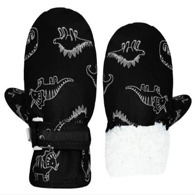 Urban Virgin Infant Baby Toddler Kids Winter Mittnes Lined Fleece Warm Waterproof Ski Snow Gloves For Boys Girls Black Dino 6-24 Months