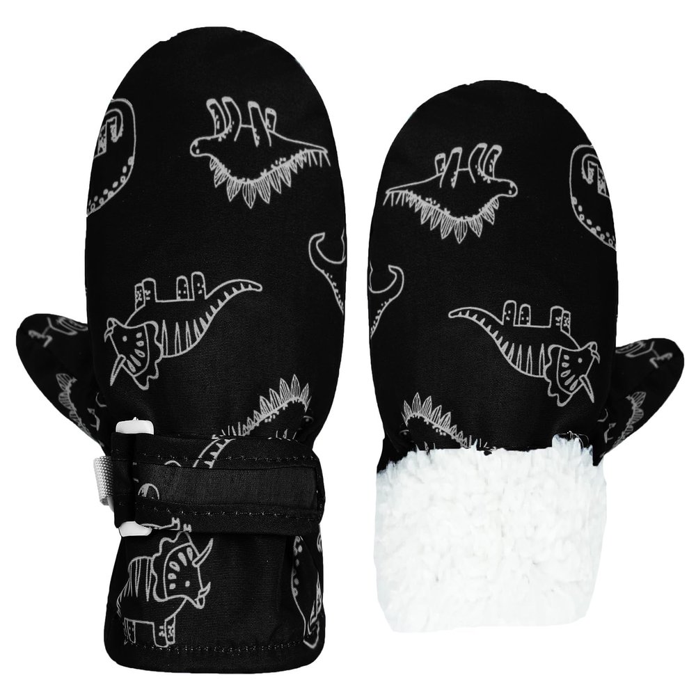 Urban Virgin Infant Baby Toddler Kids Winter Mittnes Lined Fleece Warm Waterproof Ski Snow Gloves For Boys Girls Black Dino 6-24 Months
