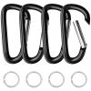 sprookber 4" Heavy Duty Aluminum Carabiners, Large D-Ring Clips, Spring Snap Hooks for Camping, Hiking, Keychain, Dog Leash (Set of 4, Black) view 1