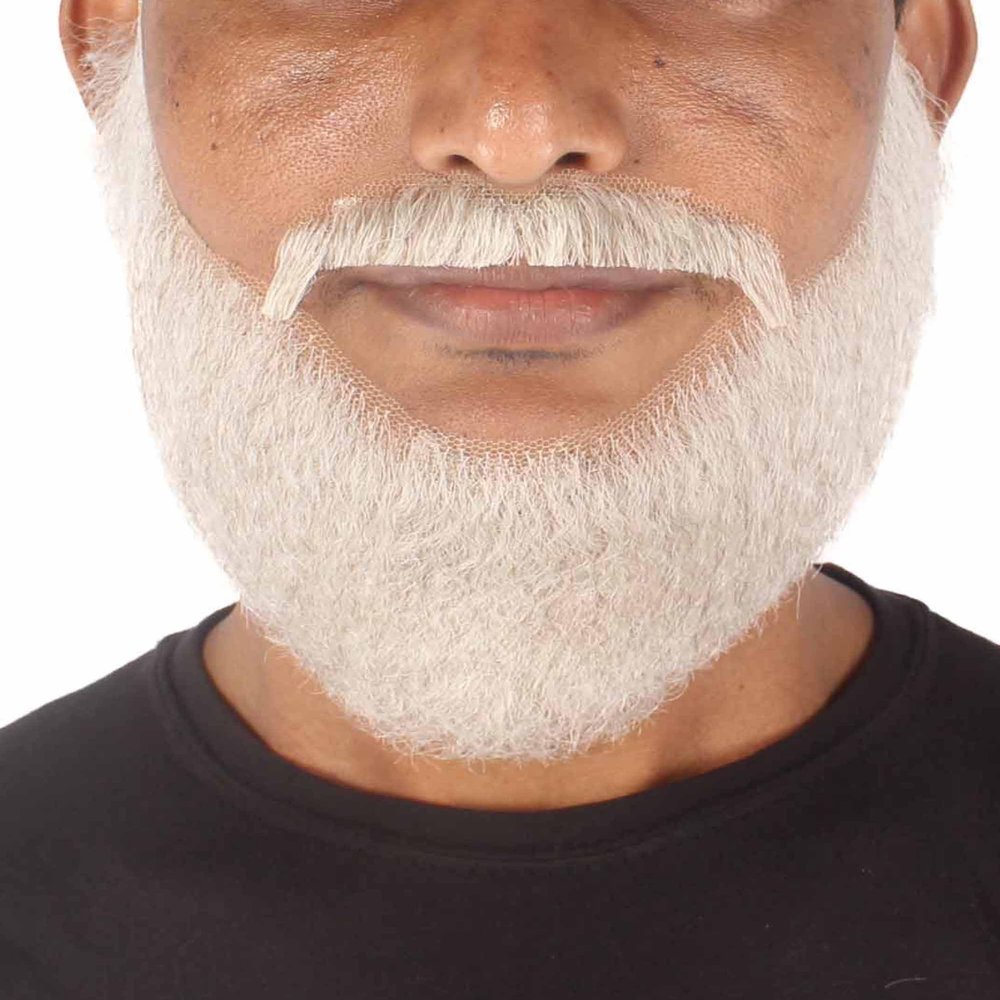 BC GOODS BY Mens Medium Synthetic Fiber Beard Mustache Set | Realistic Facial Hair Accessory for Men | Fake Beard Sets for Halloween, Christmas, and Costume Party - Grey