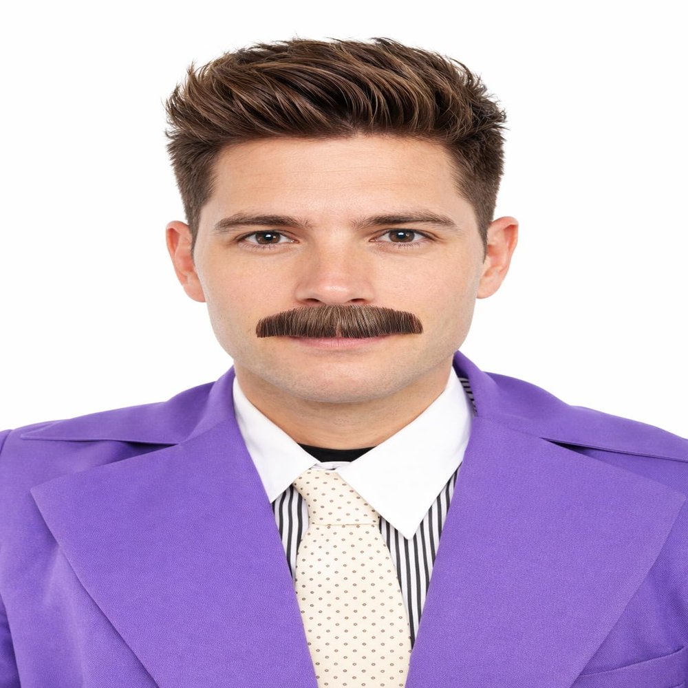 BC GOODS BY Mens Small Straight Mustache Natural Self Adhesive Real Human Hair - Facial Cosplay Hairpiece for Festive Gatherings - Brown