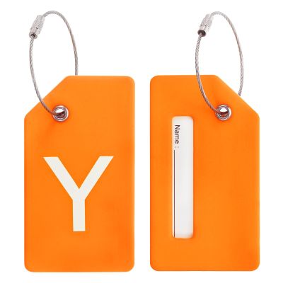 PATIKIL Initial Luggage Tags, 2 Pcs Silicone Suitcase Tag Identifier ID Card Holder Unique Luggage Name Tags with Stainless Steel Loop, Letter Y, Orange