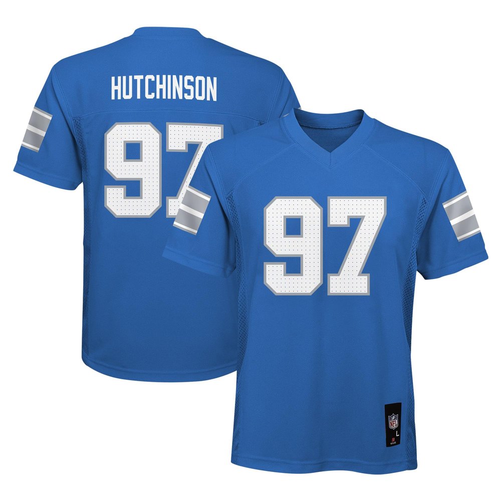 Outerstuff Youth Aidan Hutchinson Blue Detroit Lions Replica Jersey