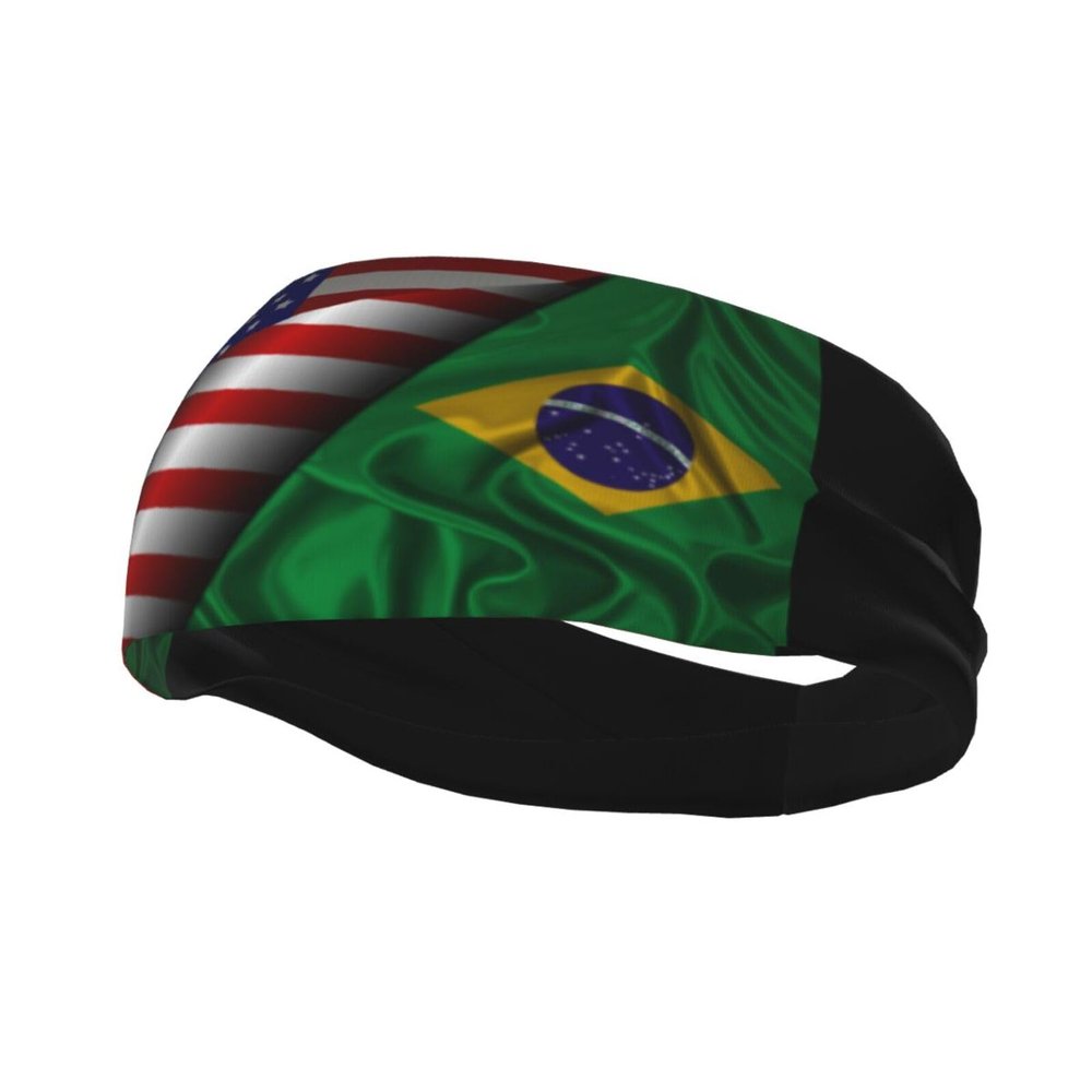 Headband Brazil Brazilian Flag and America Flag Silk Sports Sweatbands for Men Women Workout Athletic Running Yoga Basketball Gym Unisex Hairband Wristbands