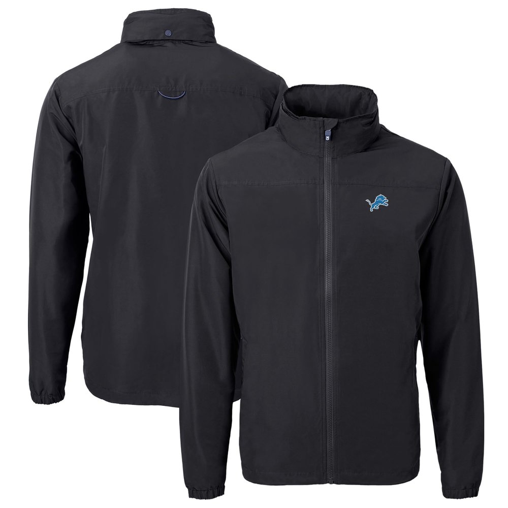 Cutter & Buck Men's Black Detroit Lions Big & Tall Charter Eco Knit Recycled Full-Zip Jacket