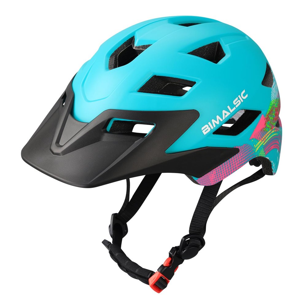 BIMALSIC Kids Youth Bike Helmet -with Removable Visor,Child Helmet for Boys and Girls 54-57cm (Ages 5-8-12-14 Years) Cyan Color