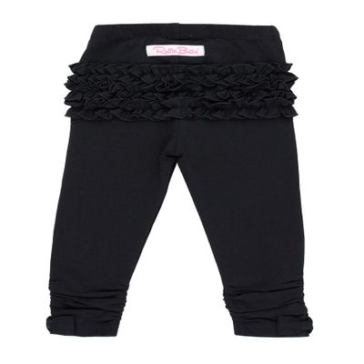 RuffleButts Black Baby Ruched Bow Leggings - 4T