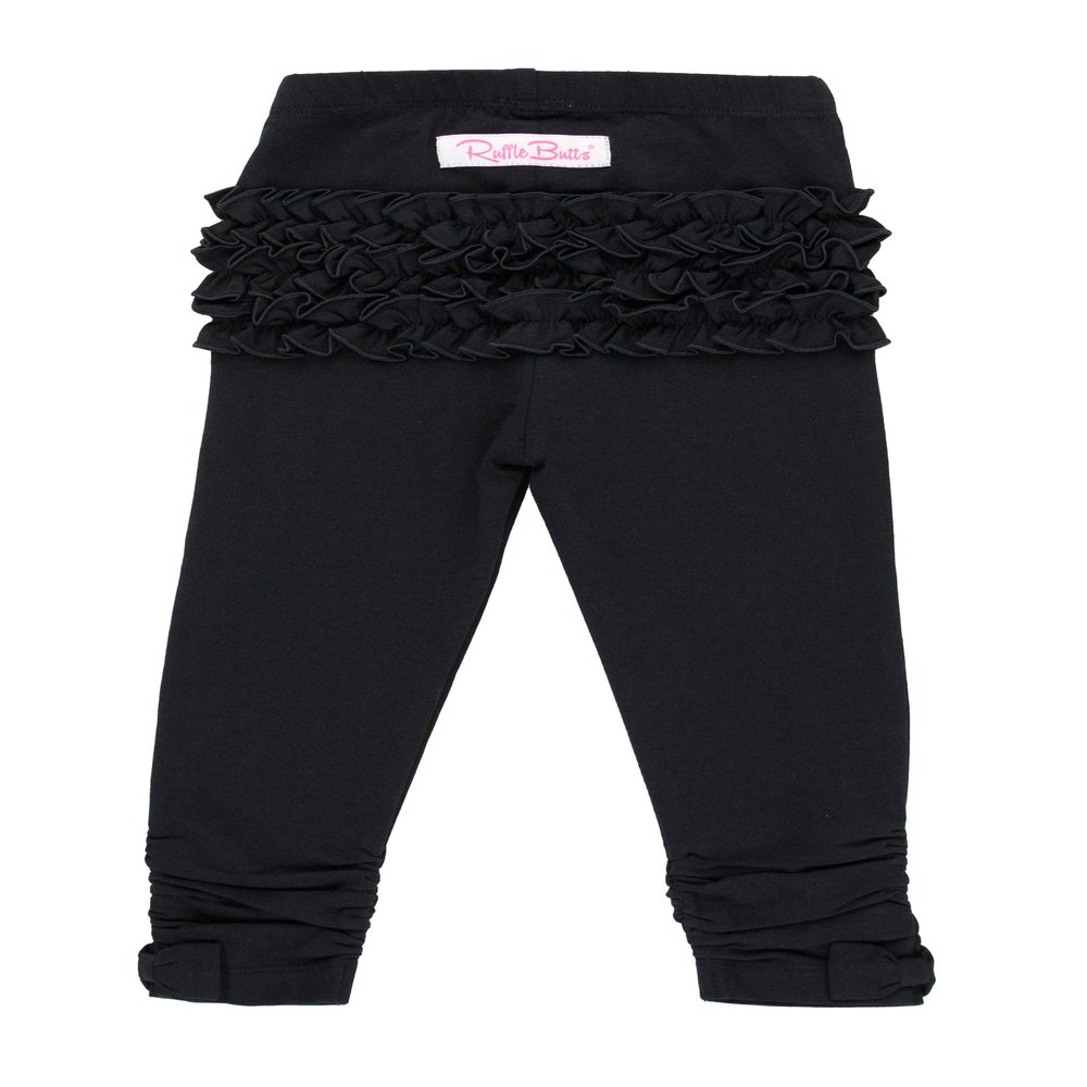 RuffleButts Black Baby Ruched Bow Leggings - 4T
