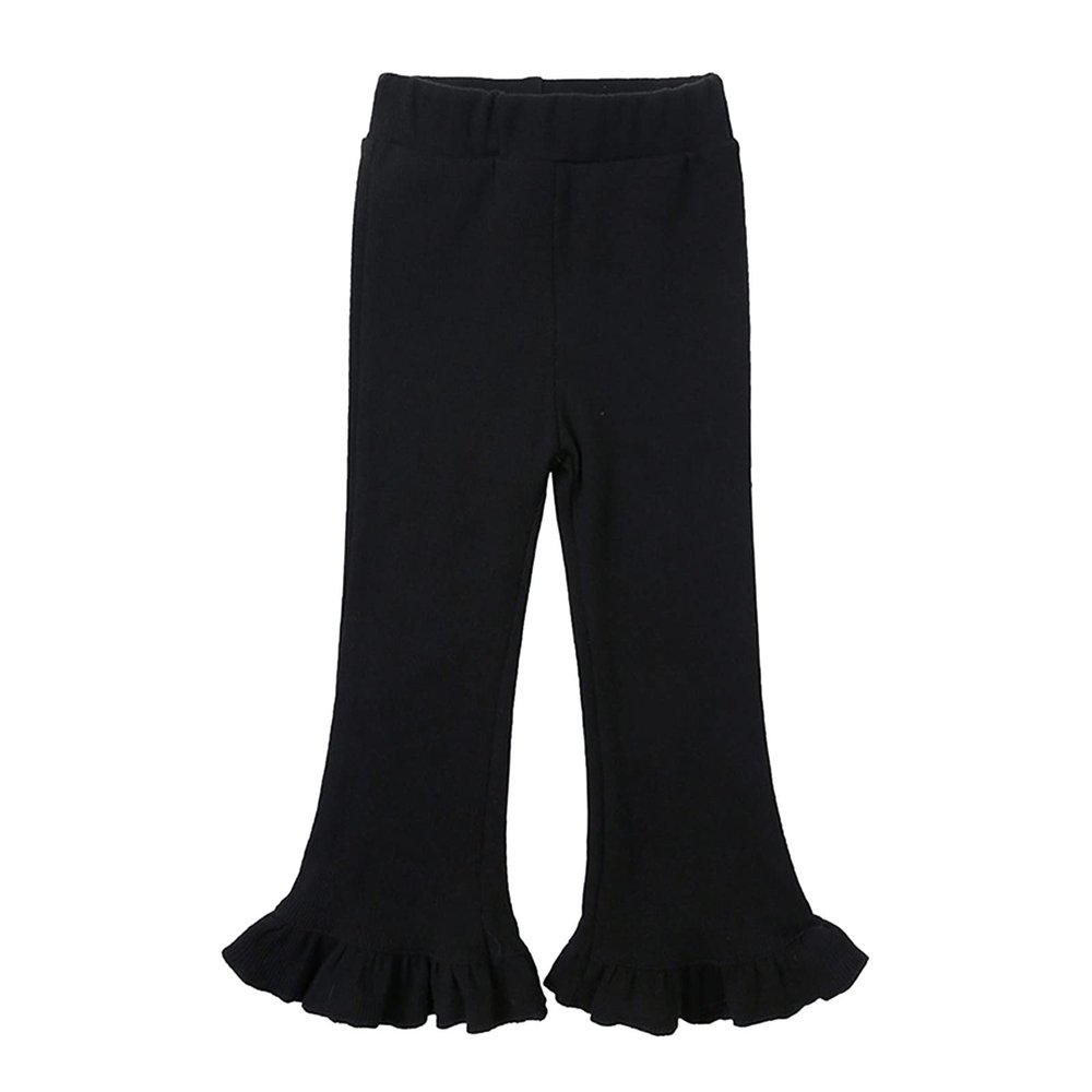 Toddler Girls Flare Slim Leggings Ruffle Bell Bottoms Yoga Bootcut Pants Pull on High Elastic Waist (Black, 4-5 Years)