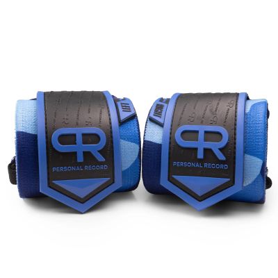PR Personal Record Heavy Duty Premium Wrist Wraps, More Elasticity, Reinforced Stitching, Extra Wide Strap, Strong Thumb Loop, Larry Wheels Weightlifting Wraps, Lifting Wrist Wraps (Blue Camo)
