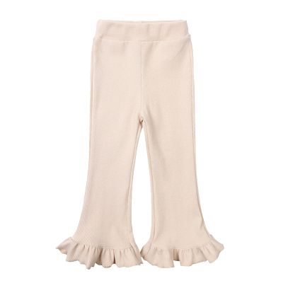 Toddler Girls Flare Slim Leggings Ruffle Bell Bottoms Yoga Bootcut Pants Pull on High Elastic Waist (Beige, 6-7 Years)